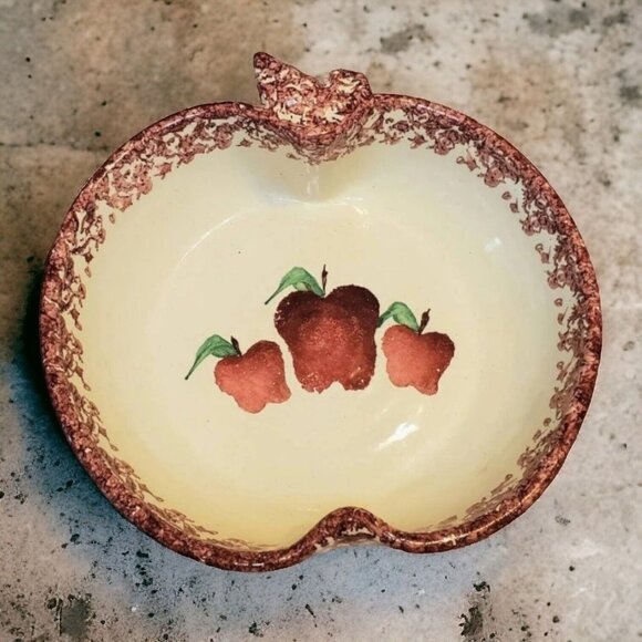 Neher Apple Torte Dish Pan Plate Bowl Spongeware Red Stoneware Autumn Recipe - Picture 1 of 11